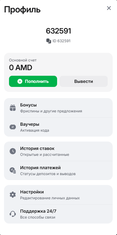 Հաշվի էջի սկրինշոտ